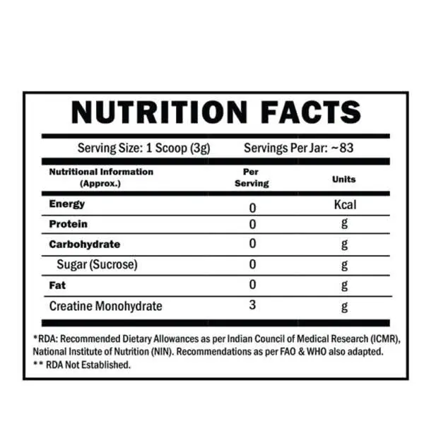 Scitron Creatine Monohydrate Nutrition Facts